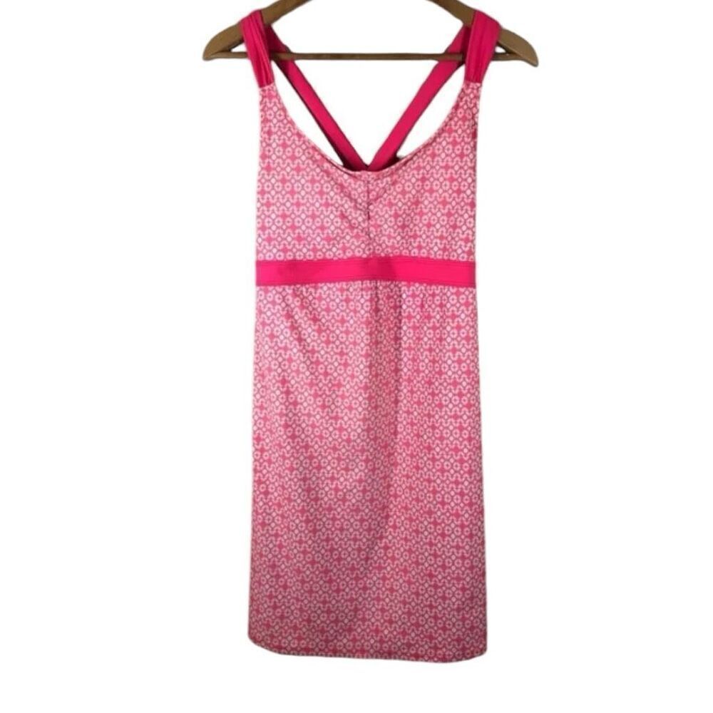 Title Nine Respite Swim Sun Dress Size Large Cross Back, Pink and White